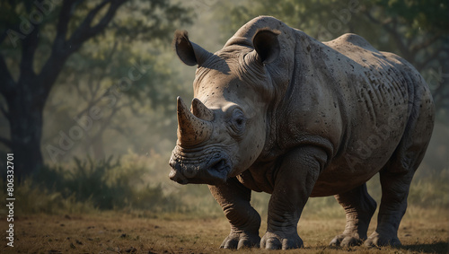 Rhinoceros close view in jungle 