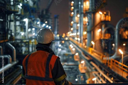 Night Shift Quality Control Engineer conducting Oil and Gas Refinery Inspection © Vera