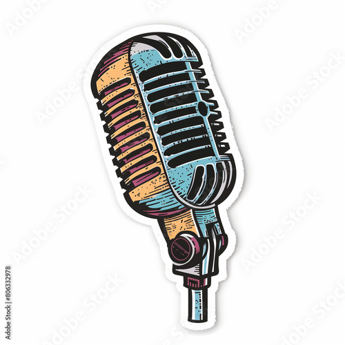 Microphone, bright sticker on a white background