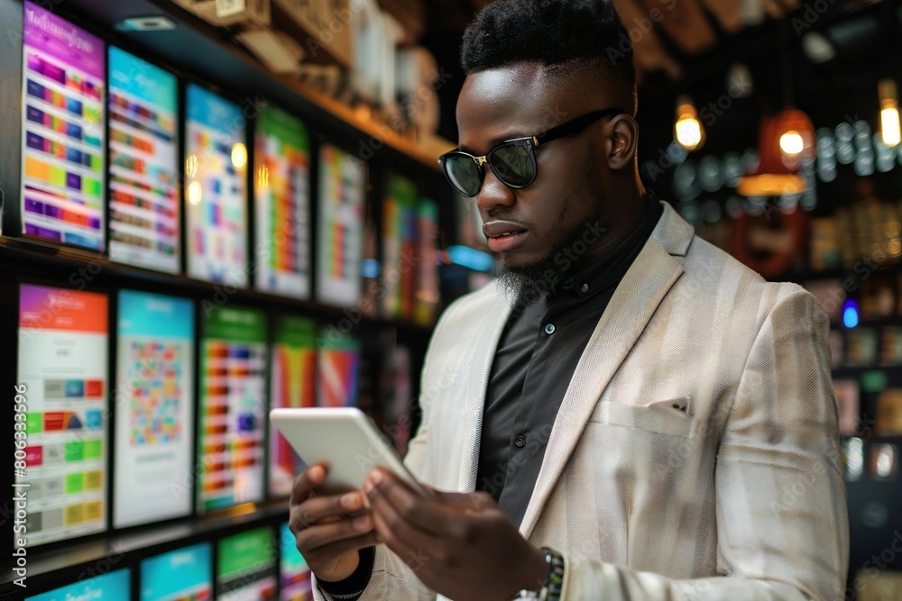 Stylish Entrepreneur: Analyzing Sales and Checking Stocks at Trendy New Business Stylish Entrepreneur: Analyzing Sales and Checking Stocks at Trendy New Business