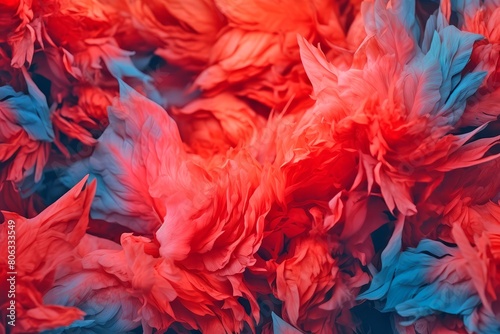 abstract flowers peonies close-up, beautiful flowers, red and blue colors, creative texture
