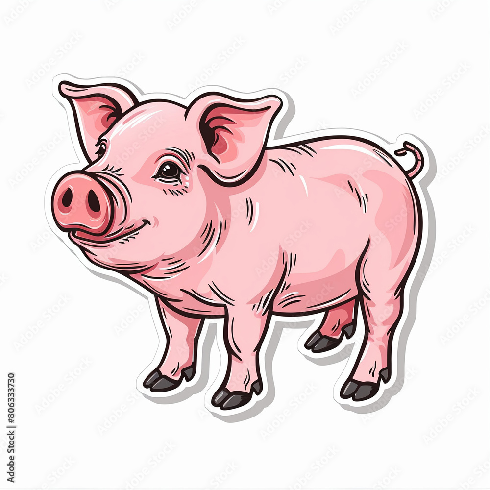 Pig, bright sticker on a white background Pig, bright sticker on a white background