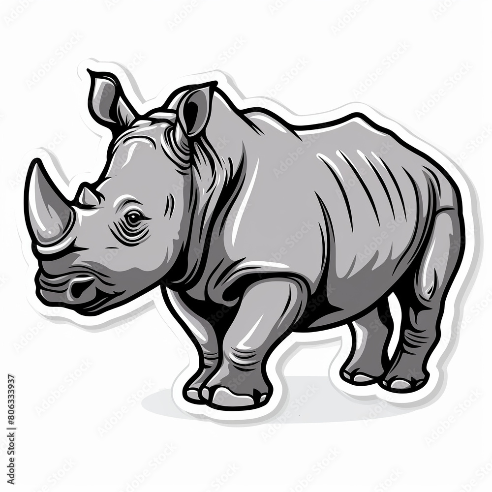 Rhinoceros, bright sticker on a white background