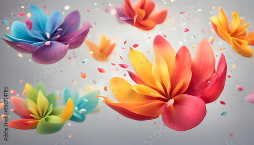 Wonderful multicolored flower petals floating in the air