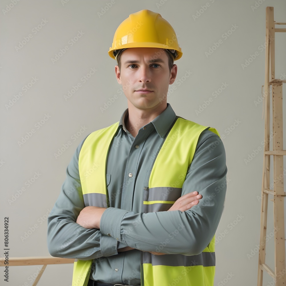 labours standing looking to forward constructions work standing his hands white background labours standing looking to forward constructions work standing his hands white background
