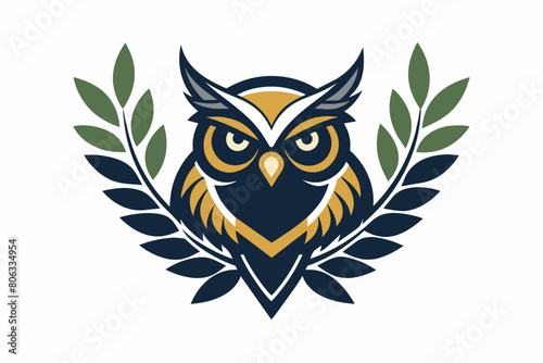 charismatic-owl-logo-with-olive-branch-leaves- © Jutish