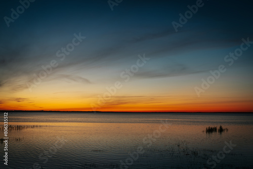 beautiful sunset was reflected in the lake