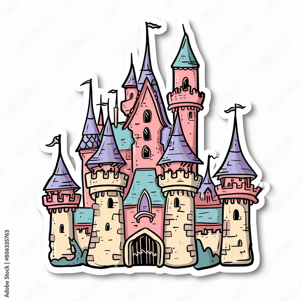 Fairy castle, bright sticker on a white background