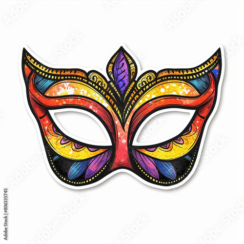 Carnival mask, bright sticker on a white background