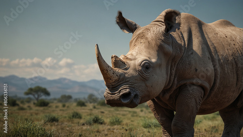 Rhinoceros close view in jungle 