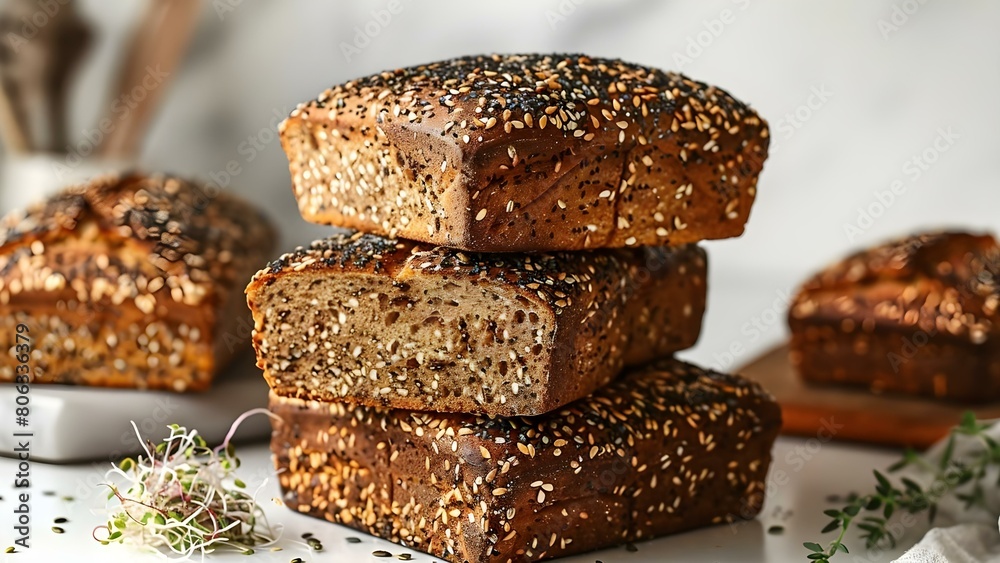 Wholesome Seed and Sprout Bread Recipe in a Simple Kitchen. Concept Healthy Baking, Homemade Bread, Simple Recipes, Plant-Based Diet, Nutritious Ingredients