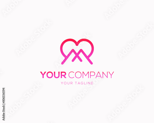 Letter M abstract love symbol logo design template vector icon graphic illustration.