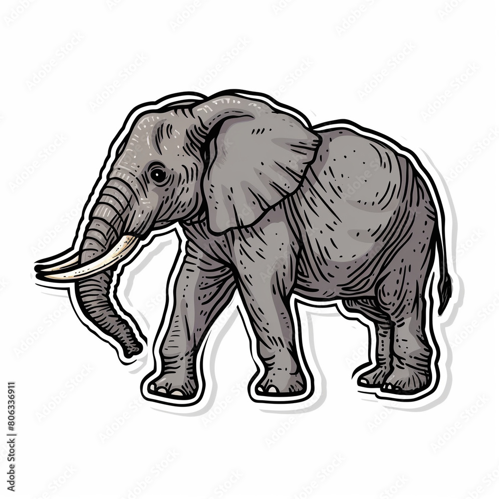 Elephant, bright sticker on a white background