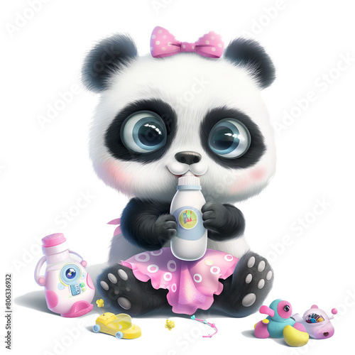 Baby Panda Holding Baby Bottle, Baby Shower, Nursery Decor, Generative AI