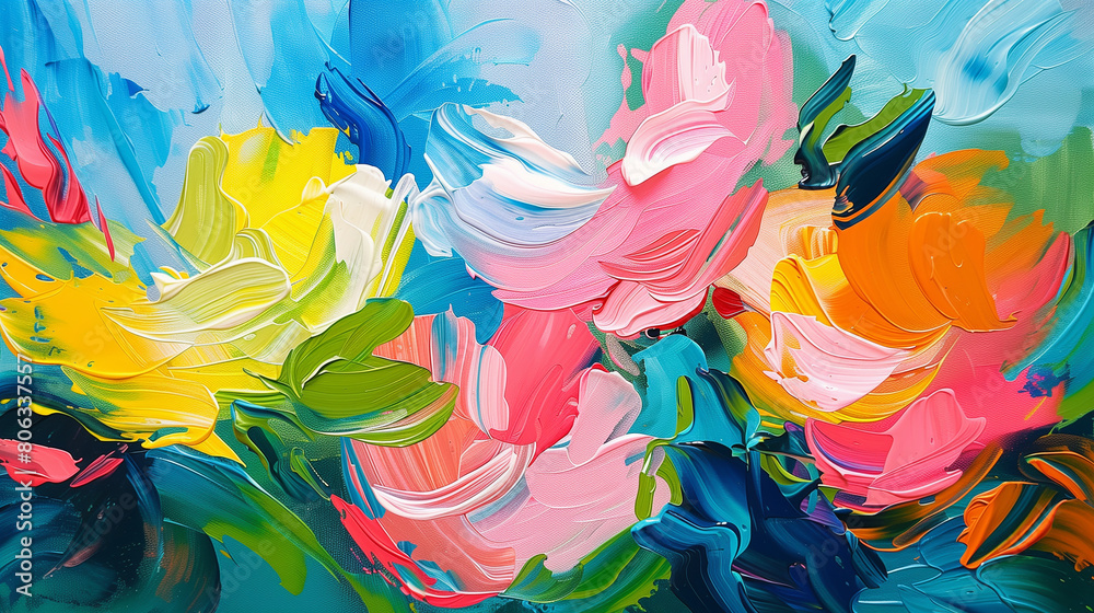 Explosion of Colors: Expressive Floral Impasto Art for Energetic and Inspiring Home Decor
