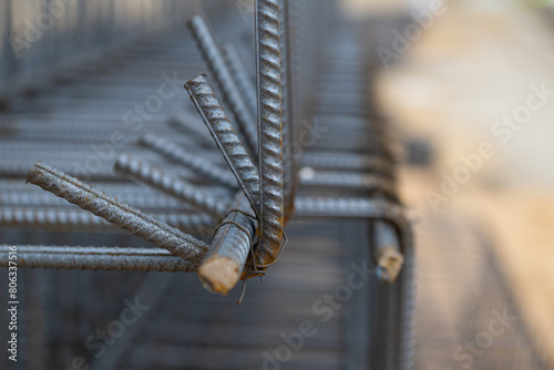 Cuadro en lienzo Construction steel rebar at building site.