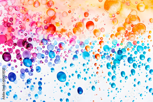 Abstract colorful watercolor background with many multi-colored rounds and stains on a white background. Colorful and bright illustration. Hand-drawn art.