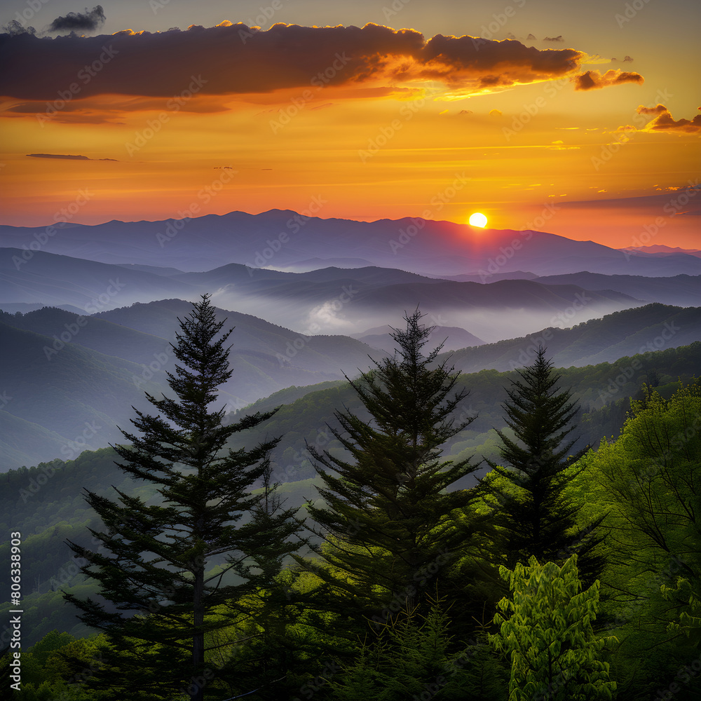 Breathtaking Sunset Over the Mystical Great Smoky Mountains, Tennessee.