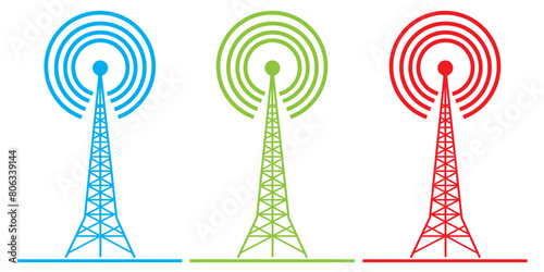 telecommunications signal transmitter. Vector illustration icon of a radio tower silhouette. Telecommunications and broadcasting industry concept icon