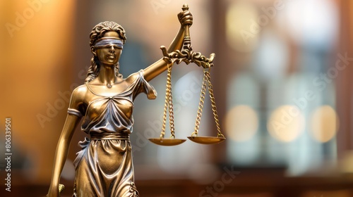 Detailed image of Lady Justice statute depicting blindfolded justice holding scales photo