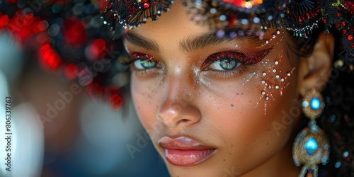 Close-up portrait of a beautiful young woman with bright make up