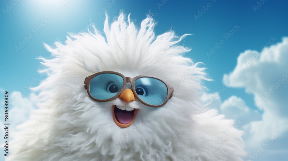 Summer background of A furry animal up close, wearing stylish glasses Summer background of A furry animal up close, wearing stylish glasses