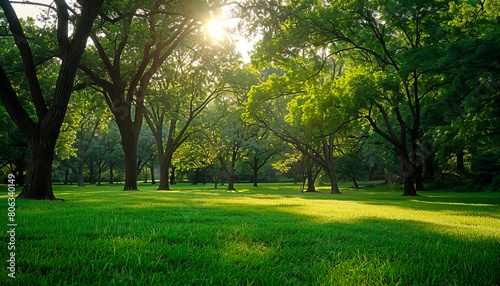 a picnic in a shady grove, with tall trees providing relief from the summer heat