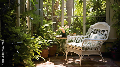 white chair in garden photo