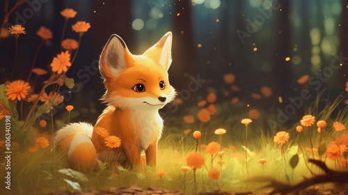 cute anime fox in a bright forest