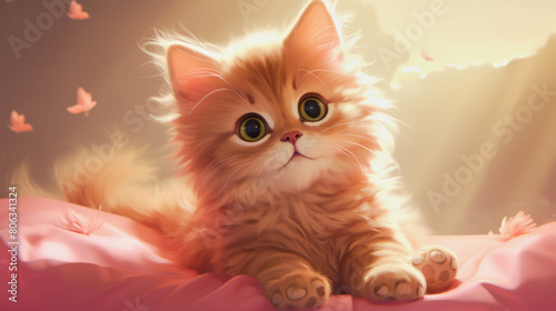 cute cuddly anime kitten on a pillow photo