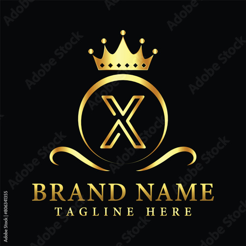 Royal Letter X Luxury Crown Logo Design Vector Illustration.