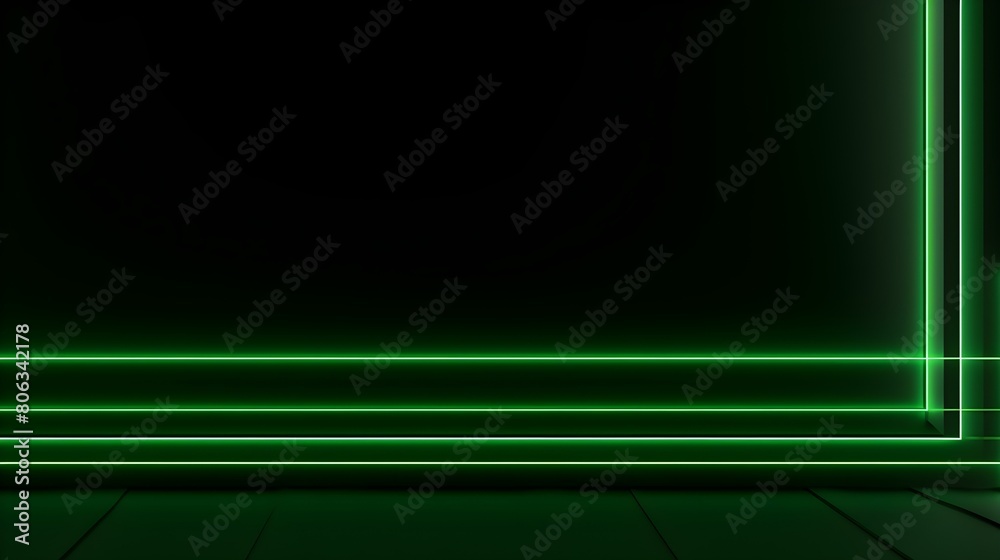 Fototapeta premium Glowing green Neon Lights on a dark Background with Copy Space