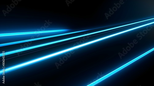Glowing light blue Neon Lights on a dark Background with Copy Space