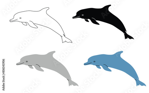 Dolphin Jumping Vector Clipart Outline Stamp Drawing Graphic