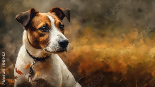portrait of a Jack Russell Terrier Illustration oil painting space for text