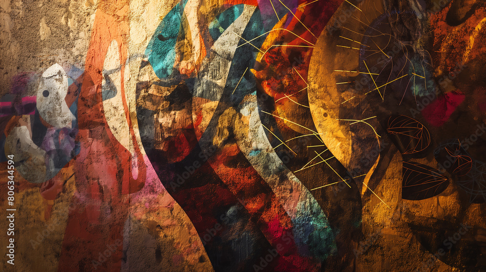 Naklejka premium An expressionistic depiction of geometric shapes that exudes an intense feeling of melancholy. Vintage Dirty Wall Background.