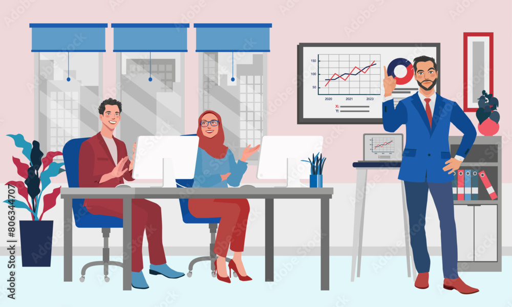 business-men-women-in-office-training-illustration