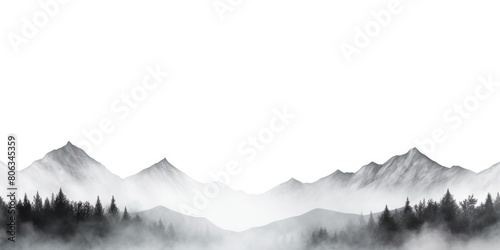 Black tones watercolor mountain range on white background with copy space display products blank copyspace for design text photo website web banner