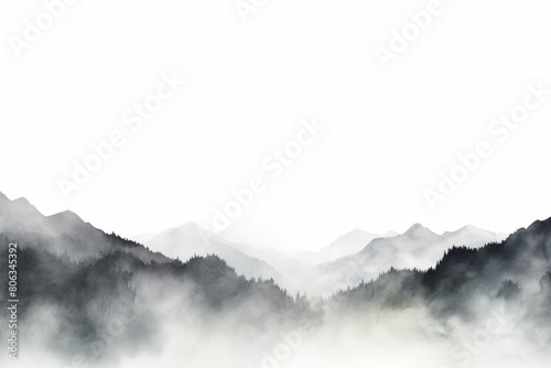 Black tones watercolor mountain range on white background with copy space display products blank copyspace for design text photo website web banner © Lenhard