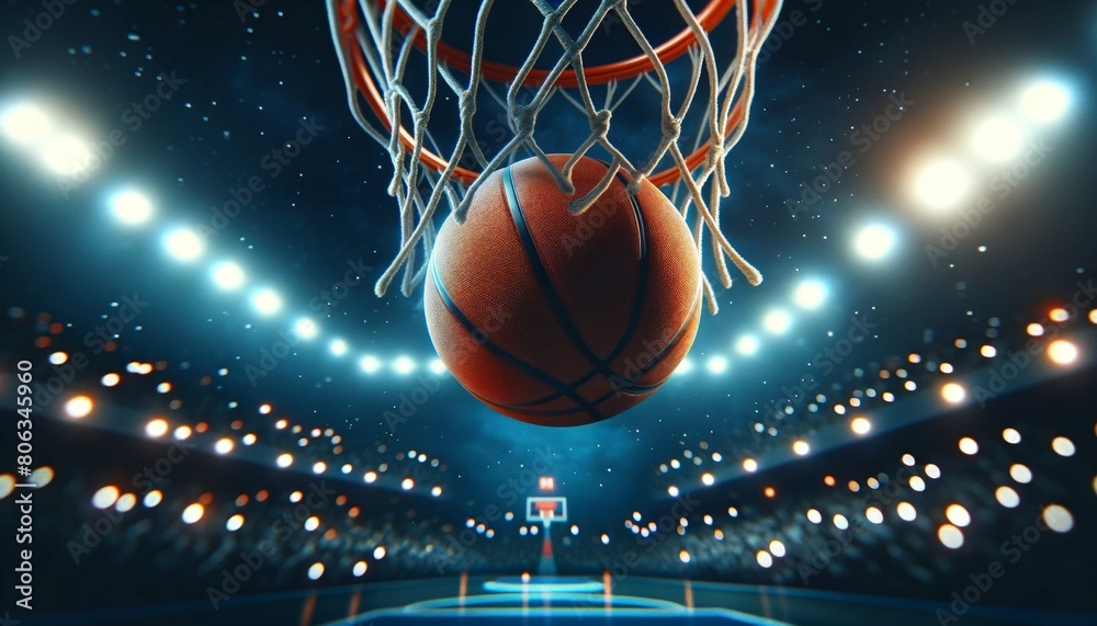 Swish Moment: Basketball Going Through Hoop Swish Moment: Basketball Going Through Hoop