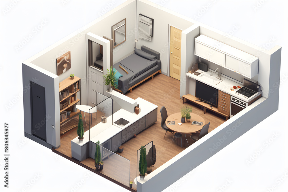 Fototapeta premium interor design from an architect illustration, 3d interior illustration of a penthouse, interior design plan, interior design concept plan