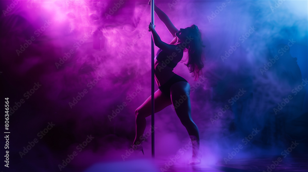 Woman dancing in the nightclub, pole dance.