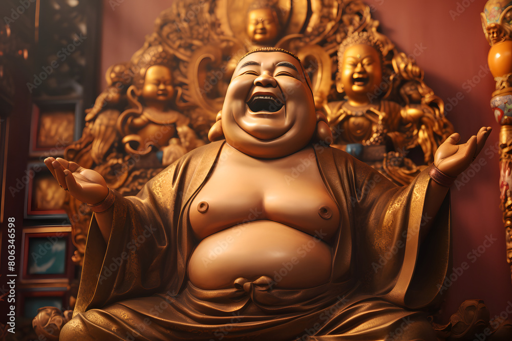 laughing buddha, buddha sitting and laughing loud, laughing buddha