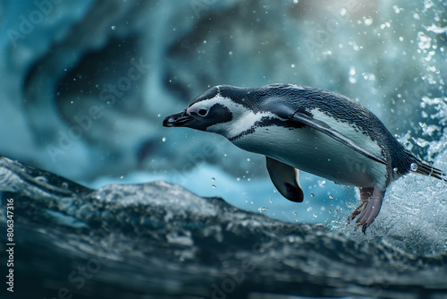 Penguin diving into the water