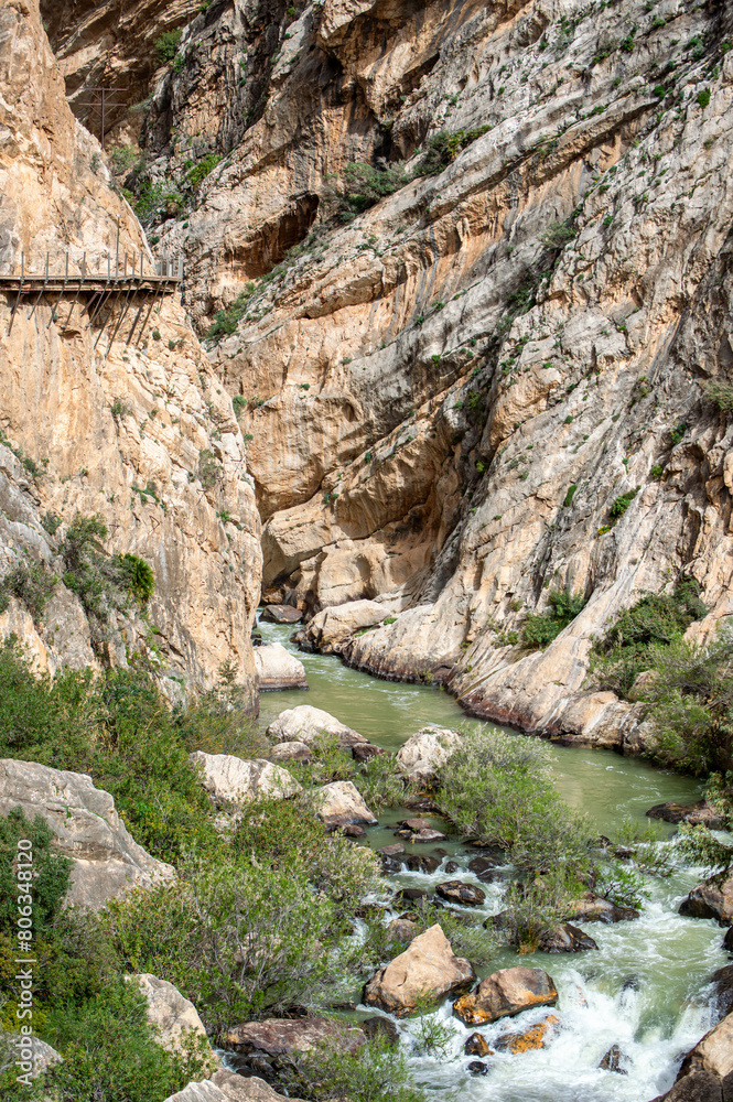 Obraz premium Caminito del Ray, The King's Path. Walkway pinned along the steep walls of a narrow gorge in El Chorro, Malaga, Spain