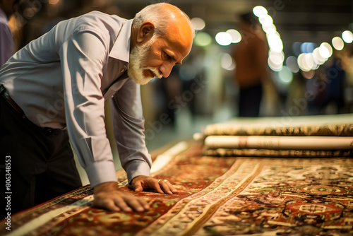 Man shopping for persian carpets, looking for persian carpet in the middle east buying persian carpet