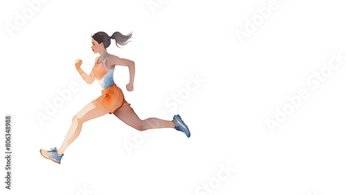 Sporty young woman running in a race. concept of Watercolour ,running, runners, sprinting, athletic, exercise, athlete