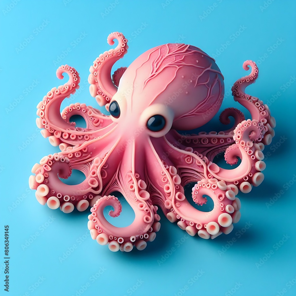 Obraz premium Pink octopus on blue background 