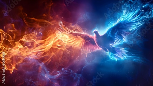 Overcoming addiction with the strength of a phoenix: Rising from the ashes. Concept Addiction Recovery, Inner Strength, Transformation, Phoenix Symbolism, Overcoming Challenges photo