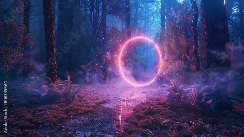 Magic portal door enter in forest woods wallpaper background photo
